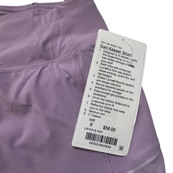 Lululemon Womens Gait Keeper Athletic Shorts Purple Sz 8 NWT - Picture 5 of 10